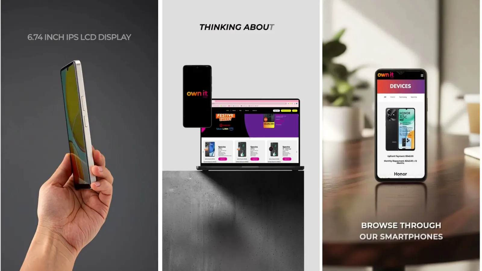 Three product content frames for a smartphone